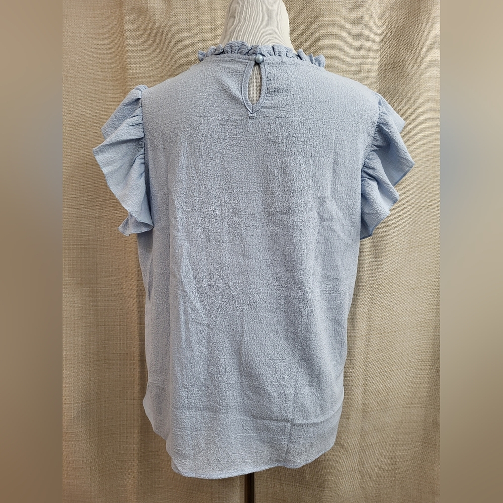 SHEIN Curve Textured Women's Blue Ruffle Sleeve Round Neck Blouse Size XL NWOT - Picture 3 of 11